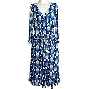 AB STUDIO MULTI BLUE GRAPHIC PRINT LONG‎ SLEEVE SURPLICE DRESS